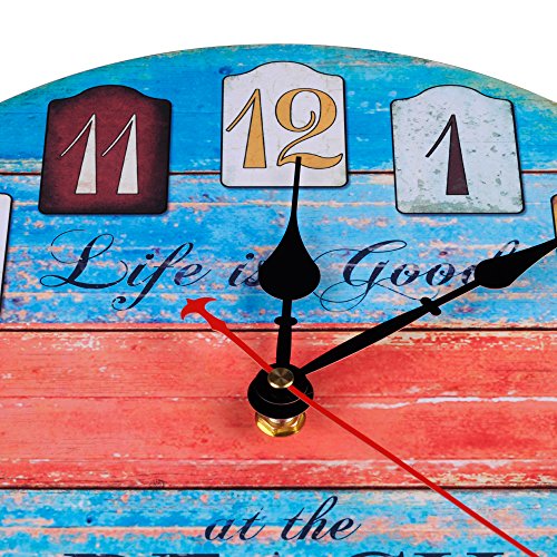 KI Store Silent Wall Clock Non Ticking Vintage Rustic Wooden Decorative Ocean Theme World Clocks (12", Beach) - Image 2