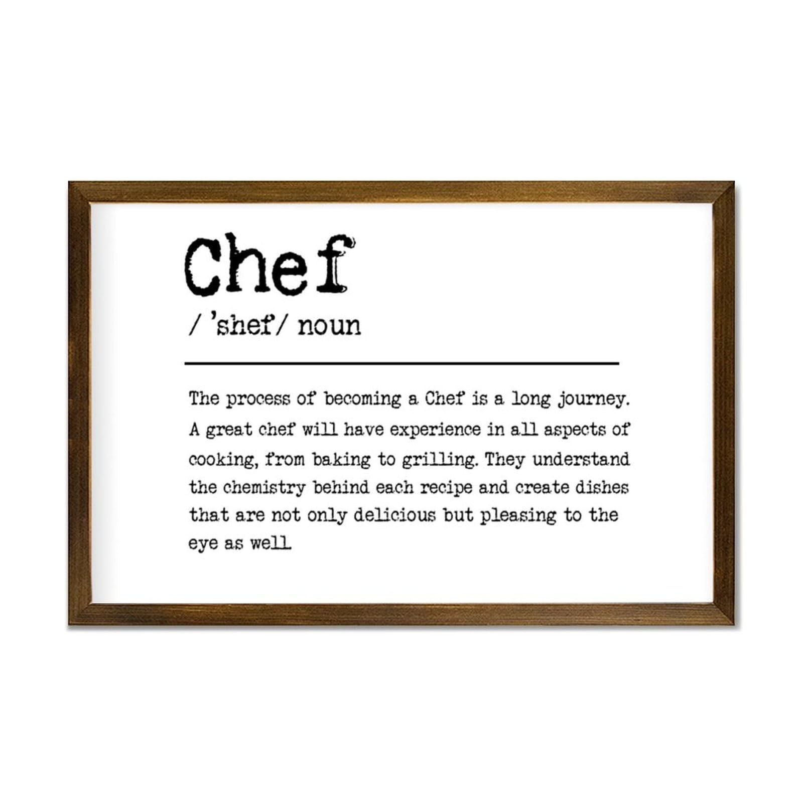 Chef Definition Dictionary Word Meaning Decorative Wooden Sign With Frame Farmhouse Home Decoration for Kitchen Dinning Room Coffee Club Rustic Wood Framed Wall Art Plaque Poster 12x8in