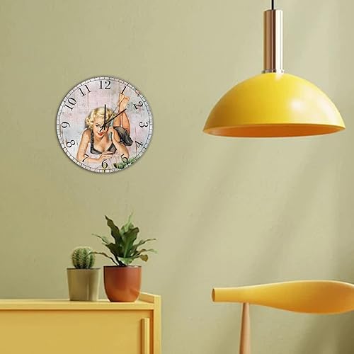 Miniatura 6 de Pin Up - Reloj de pared para niñas, de 10 pulgadas, funciona con pilas, estilo retro, vintage, sexy, con números arábigos, reloj de pared de madera,