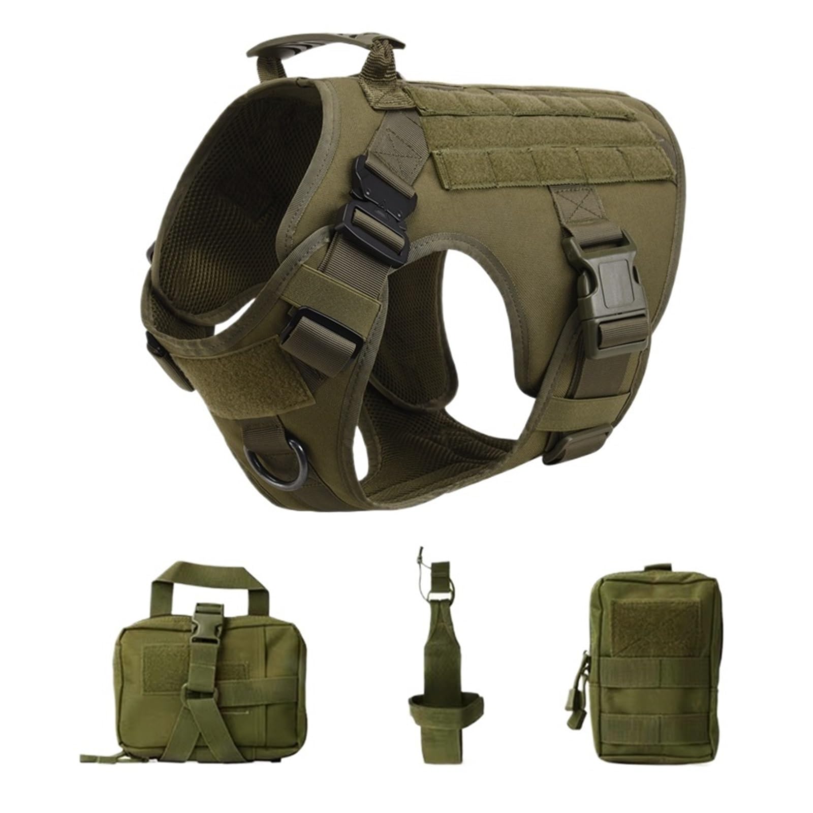 Tactical Military Vest Pet German Shepherd Golden Retriever Training Dog Harness And Leash Set For All Breeds Dogs(Green 4 piece set,M(15-30KG)) โ image 1