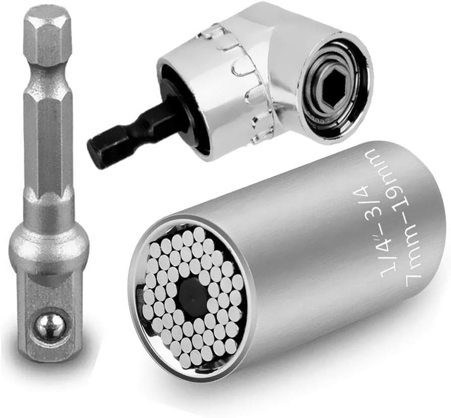 Universal Socket, Newder 7-19mm Socket Set Multi-Function Repair Tool Kit with High Hardness Steel Adapted for Electric Drill and Cordless Screwdriver, with 105 Degree Right Angle Drill