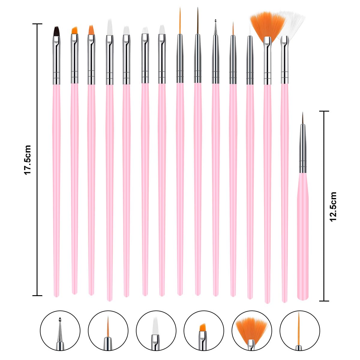 Juego de 20 pinceles de uñas, 15 Pinceles y 5 Punzones Incluidos, acrílicos para decoración de uñas, Pincel para Arte de Uñas Para Uñas DIY, Pinceles, Detalles, Mezcla etc, Rosa