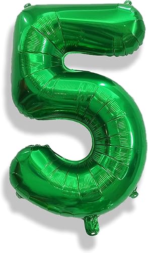 Miniatura 8 de Globos de 40 pulgadas color verde oscuro con el número 5, globos grandes autoinflables de 5 cumpleaños, juego de globos de números del 0 al 9