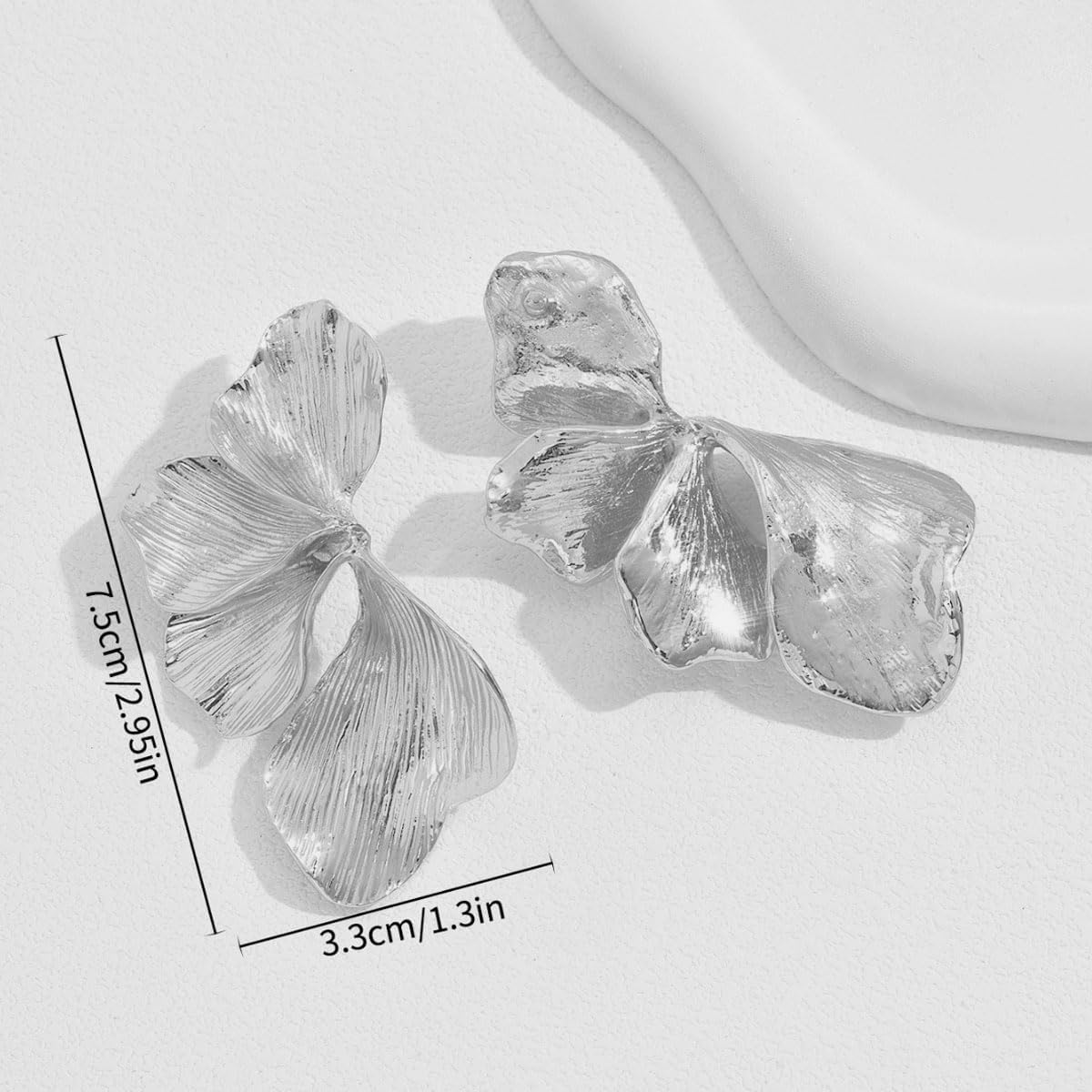 Big Gold Statement Earrings for Women Chunky Gold Earrings for Women Trendy Silver Large Flower Ginkgo Leaf Floral Earring Long Drop Dangle Earring Chunky Silver Jewelry 2 - silver image 4 of 7 B0F337DMN8