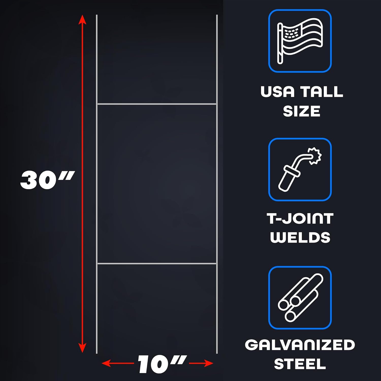 VIBE INK 30"x10" Heavy Duty Metal H-Stakes Frame Wire Stakes - Yard Sign Stake - Lawn Sign Stake Use with 4mm Corrugated Plastic Yard Signs (25)
