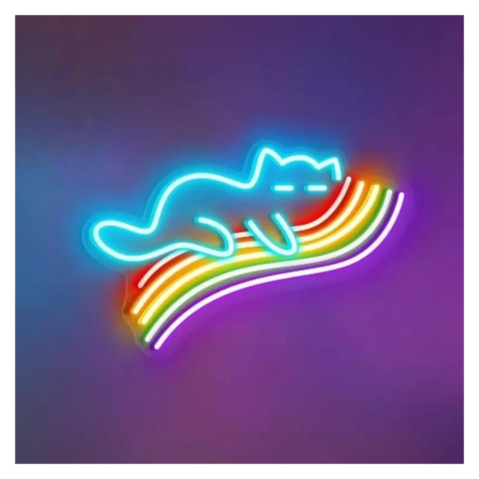 SHOUXI Sign Lamp Cat Sleeping On Rainbow Neon Sign, Cute Cat Lover, Aesthetic Wall Decor, Kid Room Party Backdrop Dimmable Lamps 38cm(C)