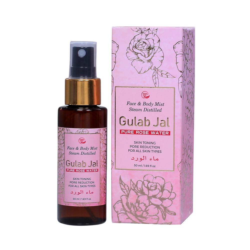 Gulab JalPremium Pure Rose Water Face & Body Mist Steam Distilled - Skin Toning - Pure Reduction - Calming and Soothing - For All Skin Types - 50 ml