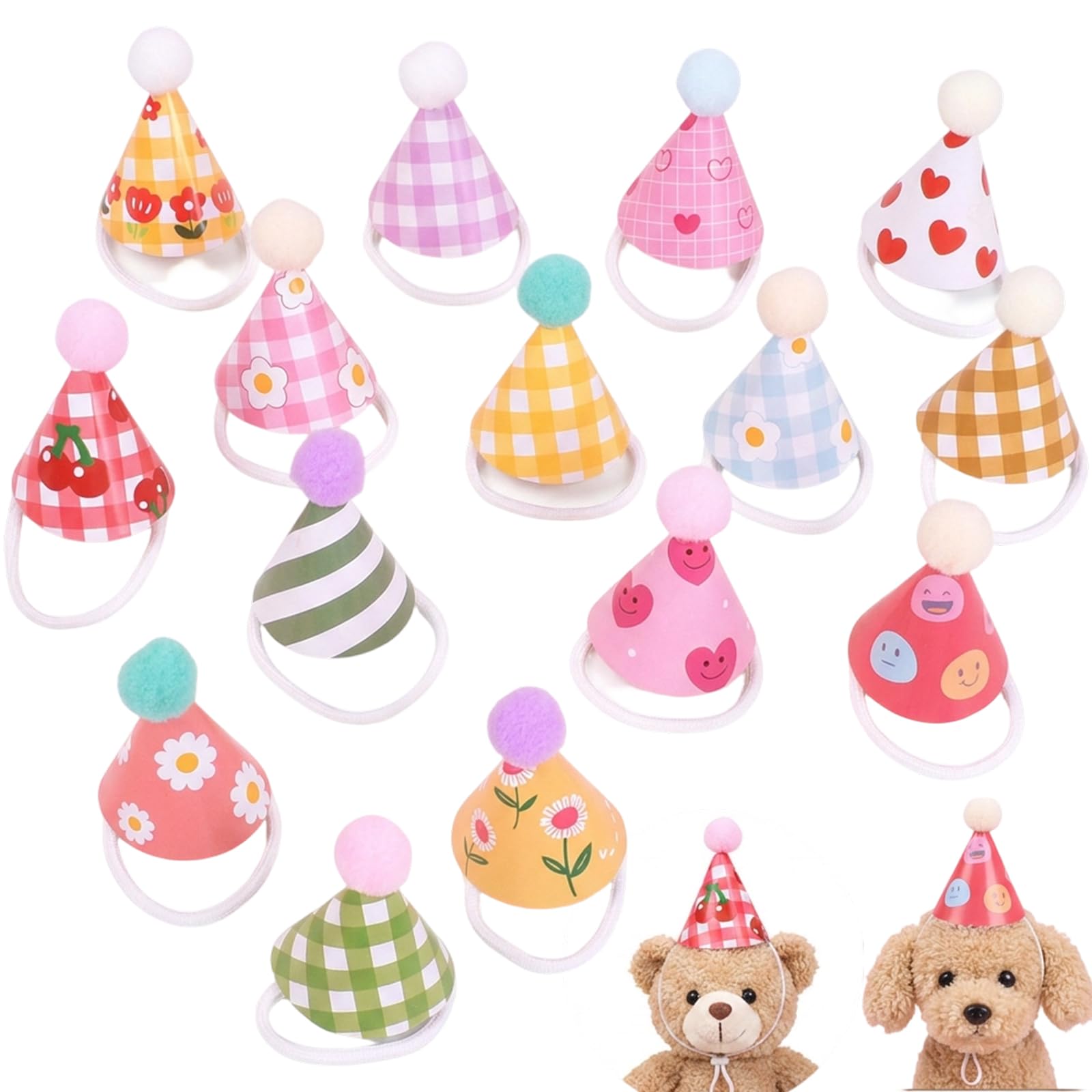 Efuwfugc Mini Party Hats, Colorful Mini Party Hats For Toy Animals, Teddy Bear Party Hats For Birthday Parties And Crafts, Set Of 15 Mini Pet Hats For Stuffed Animals And Dolls