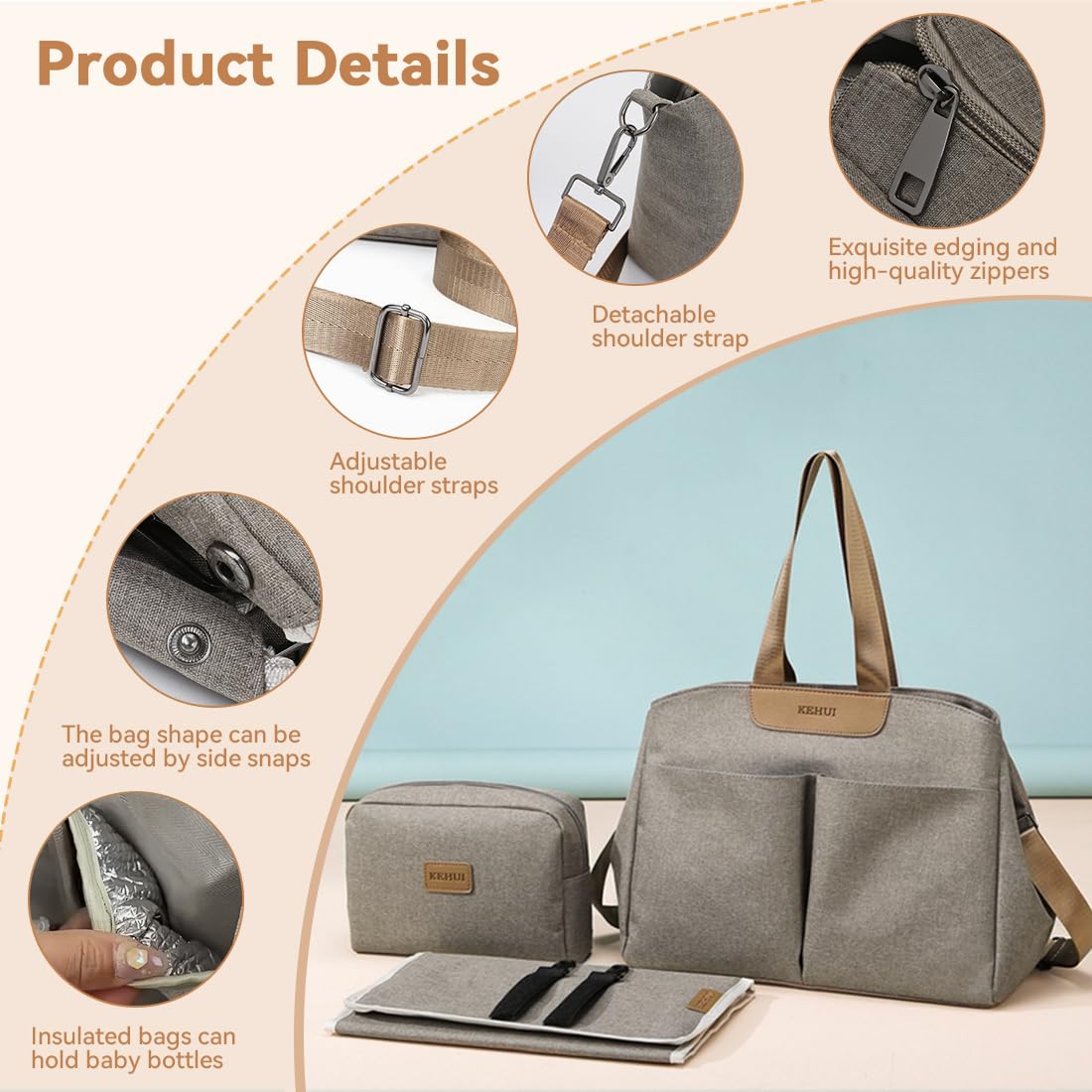HEKOBAG Changing Bags,Multifunction Nappy Changing Bags with Portable Travel Bag, Changings Mat - Image 4
