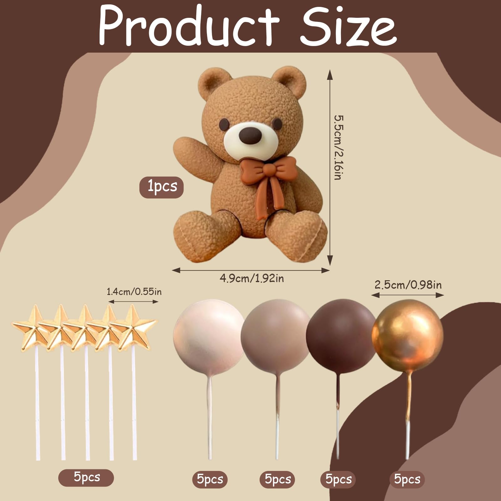 Bear Cake Decoration, 26pcs Beige Brown Balls Cake Decoration, Luxury Baby Shower, Topper Boho Cake - Image 2