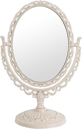 XPXKJ Vintage Vanity Mirror Shabby Chic Decor | 360° Rotating Double-Sided Table Makeup Mirror with Stand Bedroom Decoration Perfect for Tabletop, Desk, or Makeup Station