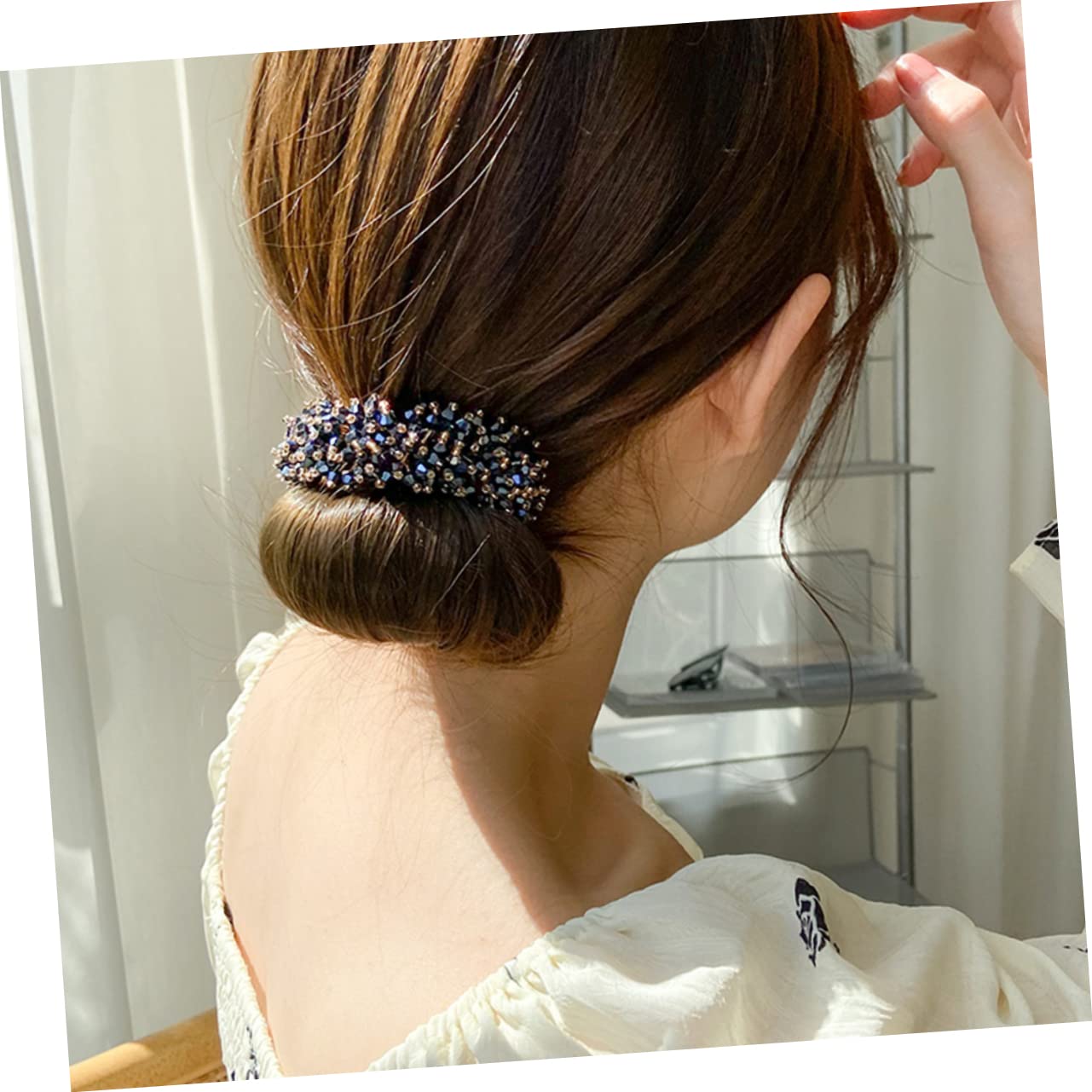 HAKIDZEL Crystal Hair Iron Hair Bun Maker for Women Donuts Bun Maker Crystal Headdress Easy to Roll Take off for Parties Birthday School Work for Girls Teens