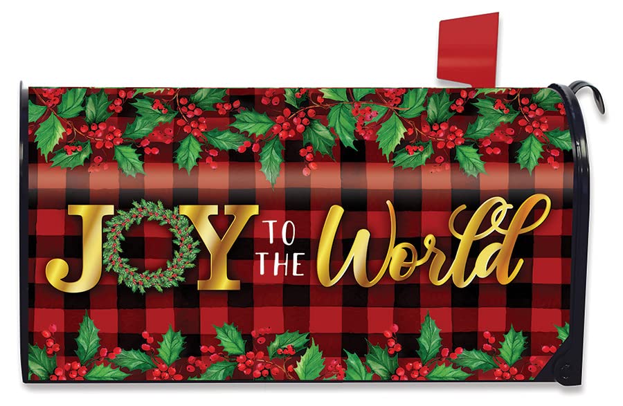 Briarwood Lane Joy to The World Christmas Magnetic Mailbox Cover Checkered Berries Standard