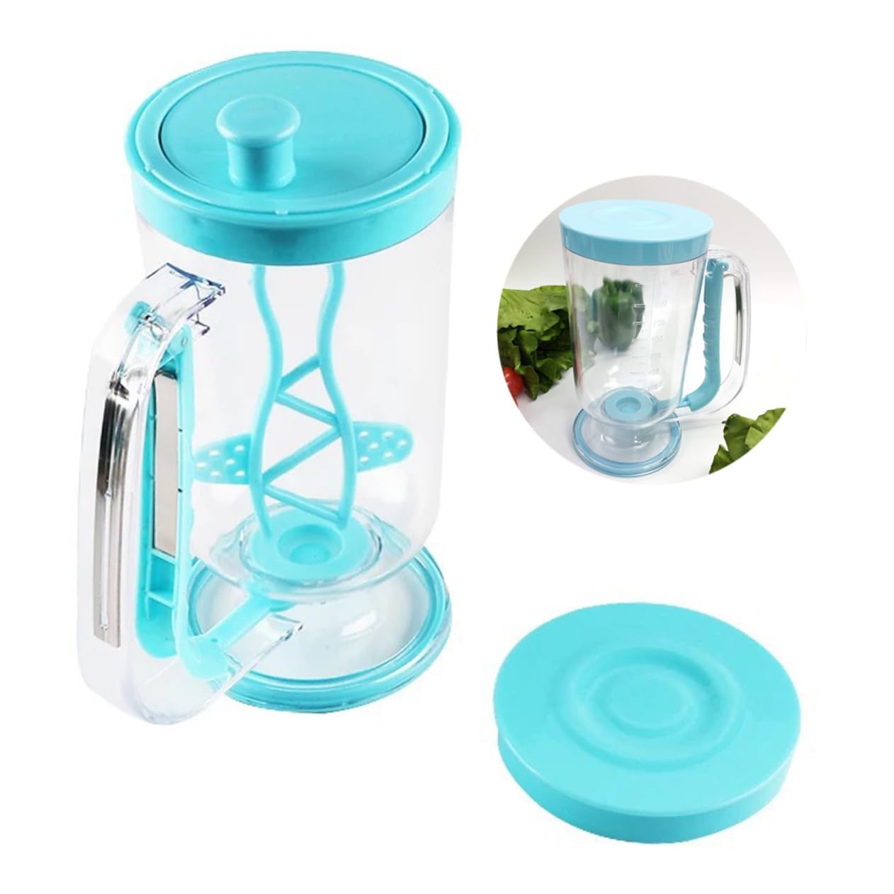 OFFSCH Handheld Pancake Dispenser Food Grade Plastic Cup with Measuring Label Includes Two Lids for Mixing and Leak Dispensing for Cupcakes Waffles and Muffins