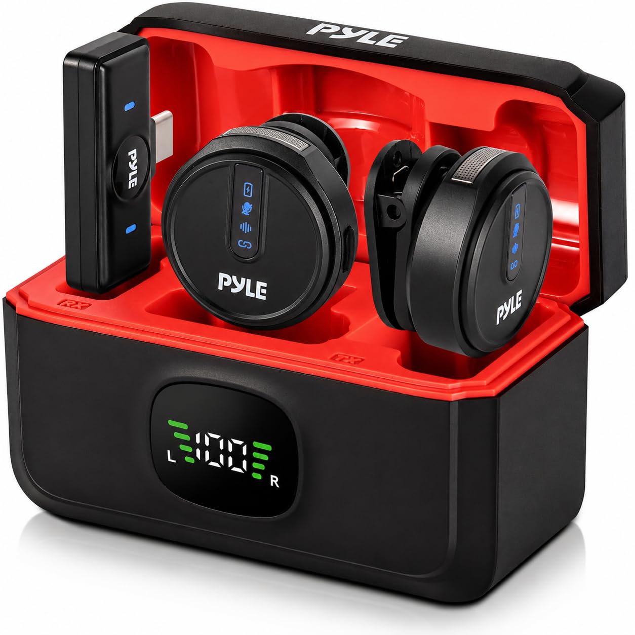 Pyle Kabelloses Lavalier Mikrofon 2er Set für iPhone, iOS & Android–2,4 GHz Ansteckmikrofon mit Geräuschunterdrückung, 360° Audioaufnahme, Magnetclip, Ladecase für Vlogging, Interviews & Livestreaming