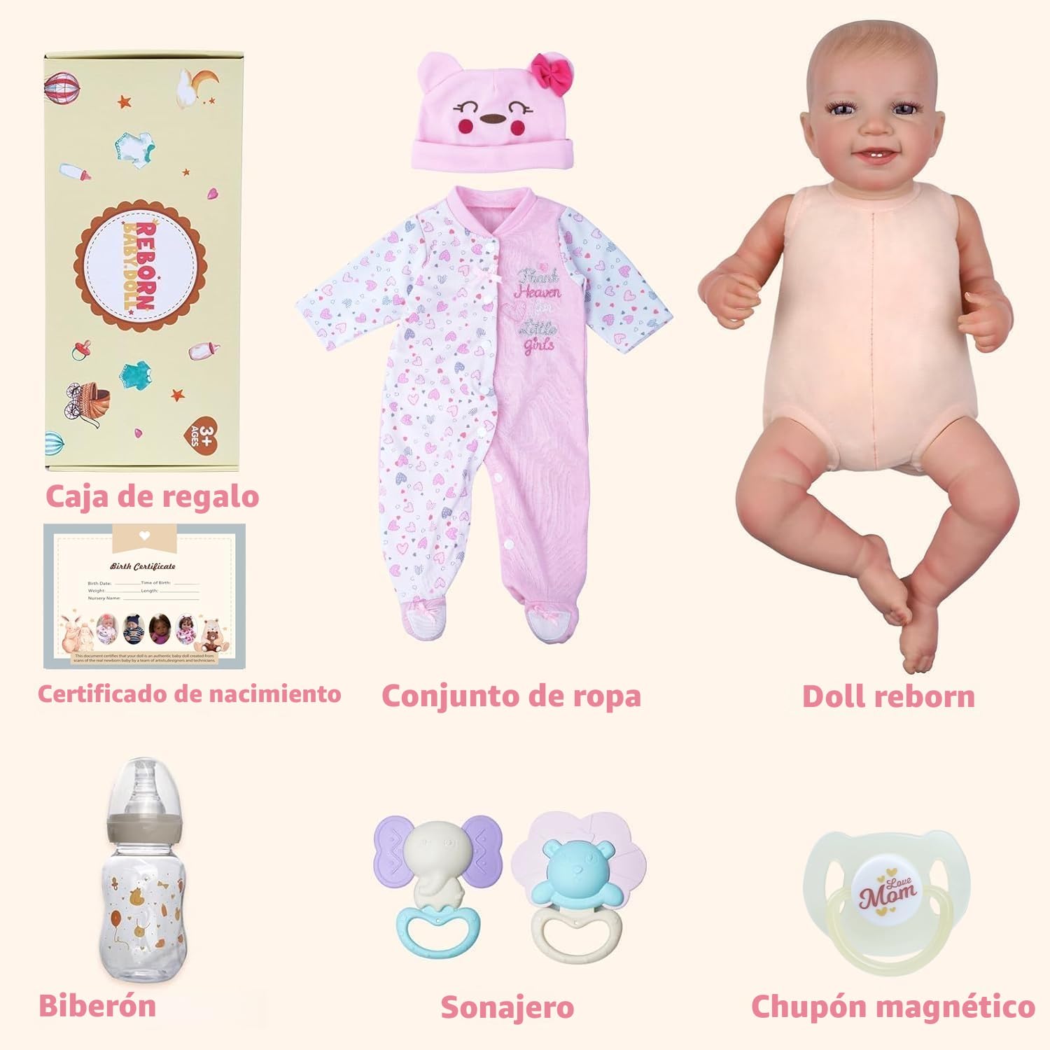 BABESIDE Muñecas Realistas para Bebés Recién Nacidos de 20 Pulgadas Cuerpo Suave Muñeca Recién Nacida de la Vida Real Niña Encantadora Despierta con Caja de Regalo | Cuerpo de tela suave, ojos abiertos, pelo pintado a mano, accesorios incluidos, regalo pa