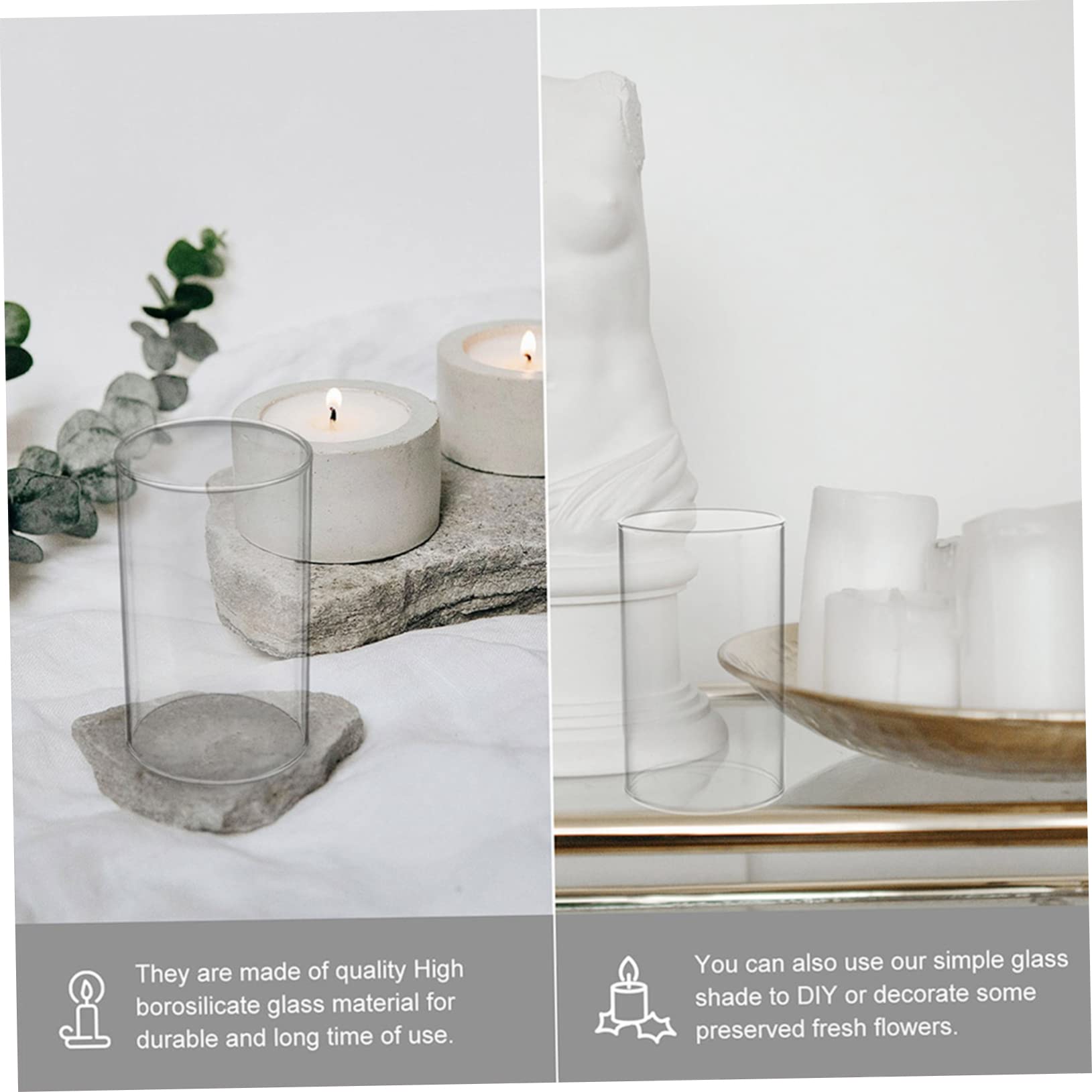 Luxshiny 4pezzi Paralume in Trasparente per Candele Cilindriche Copricandele Semplici in Borosilicato Antivento per Decorazioni e Uso Fai da Te