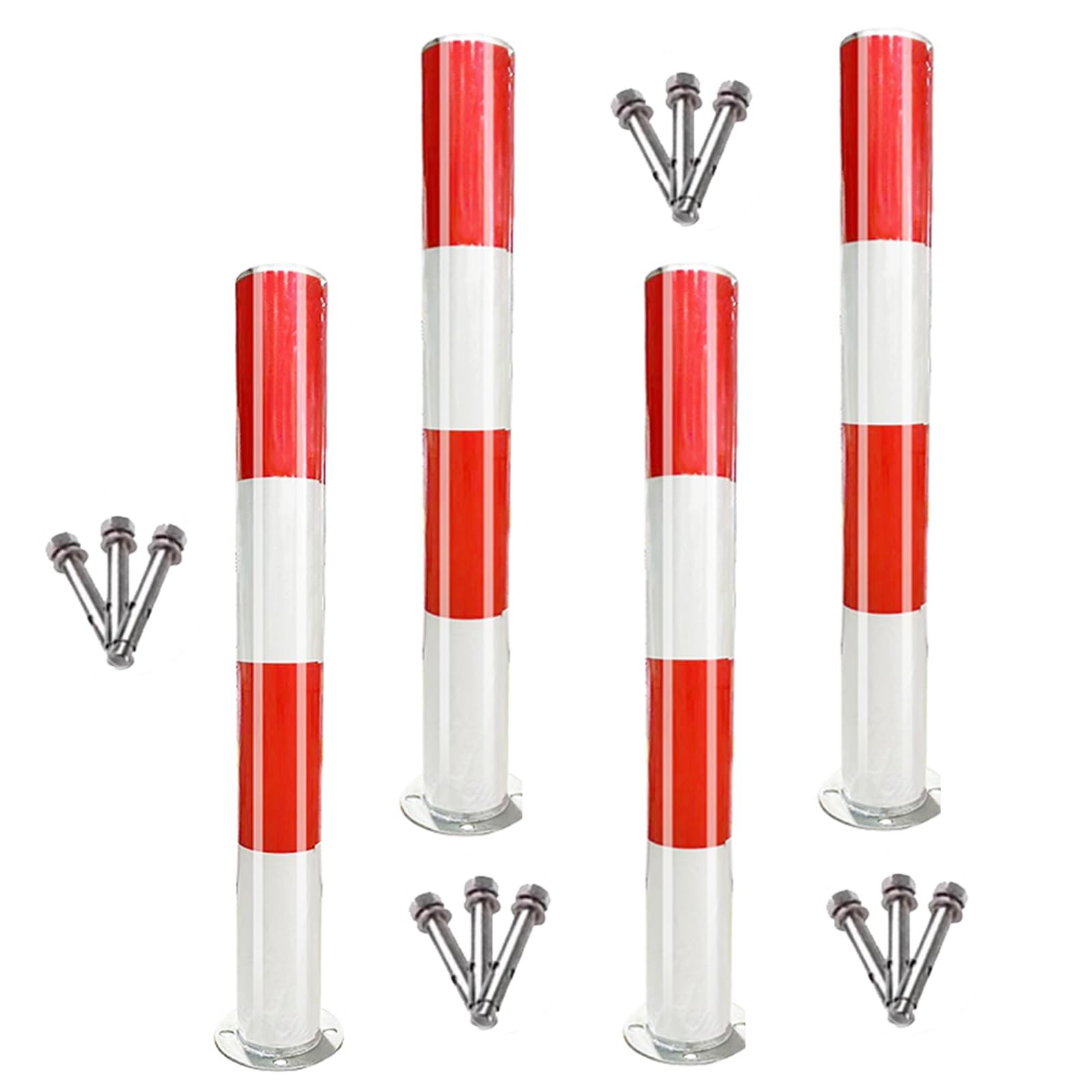 GTHTUHFD Safety Cones Bollard Post Parking Barrier,Traffic Delineator Posts With Expansion Bolts & Reflective Collars For Driveway/Streets/Schools/Front Of Buildings,Steel Ro,4packs-75cm/29.5