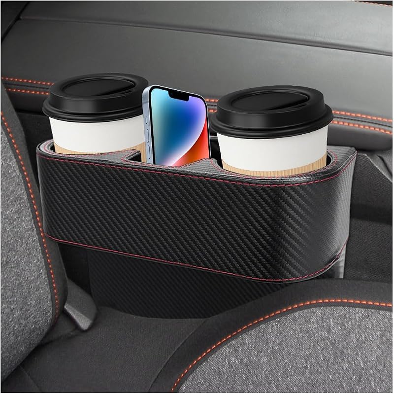 Organizador de Console para Banco com Porta-Copos e Porta-Objetos em Couro PU com Aparência de Fibra de Carbono Sbulhia, Kit com 2