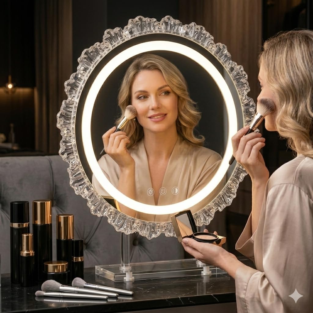 16" Hollywood Round Vanity Mirror with Lights, 3-Color LED Light Modes, Dimmable Makeup Mirror with Smart Tap Panel, 360° Rotating Lighted Mirror for Dressing Table