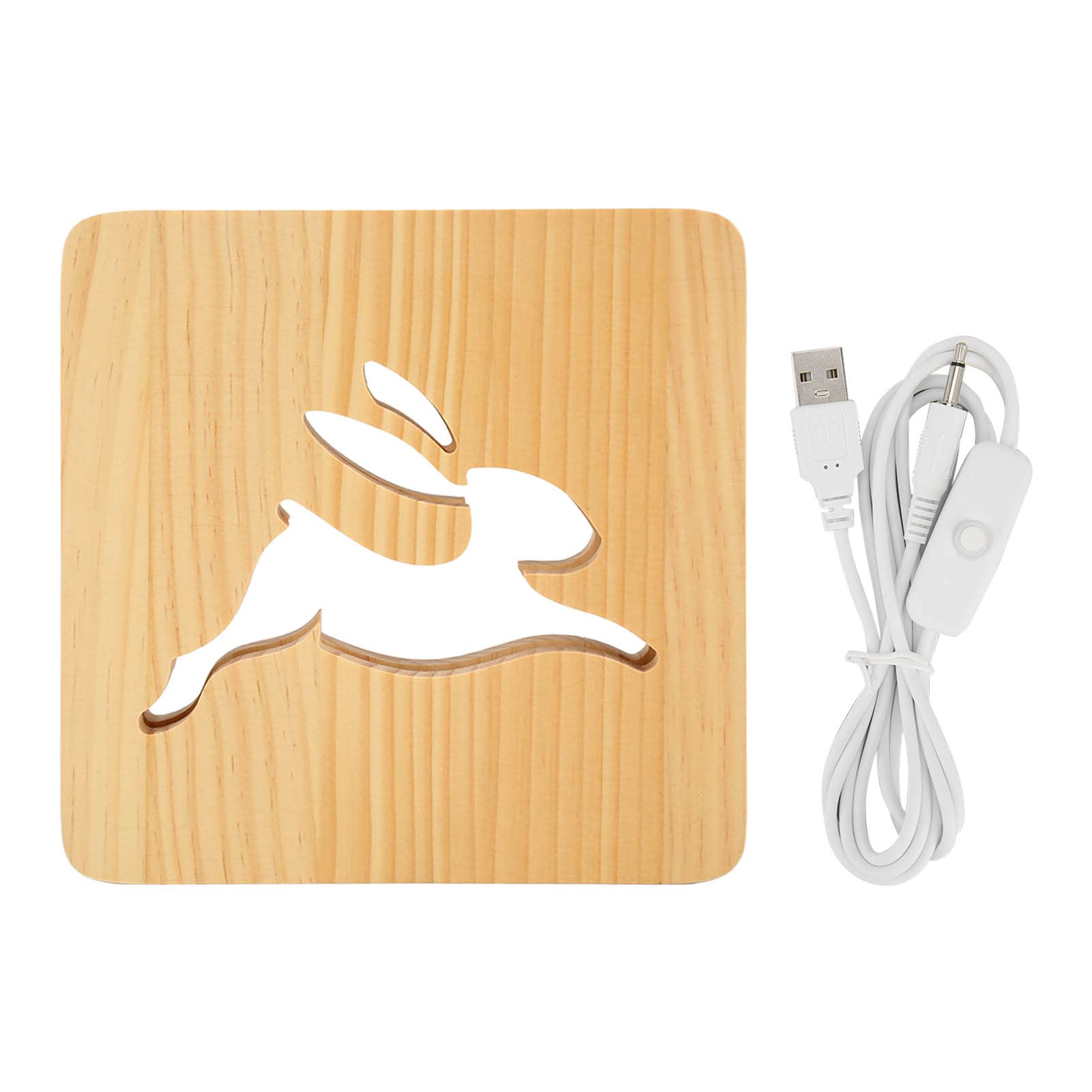 Lampka nocna LED Hollow Bunny Design Ochrona oczu 3D Drewniana lampa do sypialni, salonu, biura