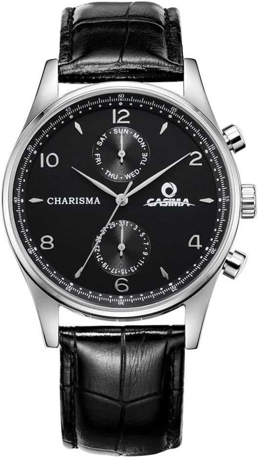 CASIMA Men Classic Business Day Week Double Display Leather Band Quartz Wrist Watches 5113-SL7