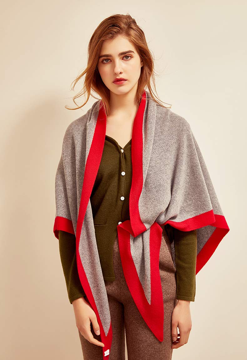 Mooilo - Pur Kaschmir - Luxury Fashion, Schals, Damenmode, Cashmere, Schal, Kaschmirschal, Dreieck grau, rot, Dreieckstuch, Design - made in Germany