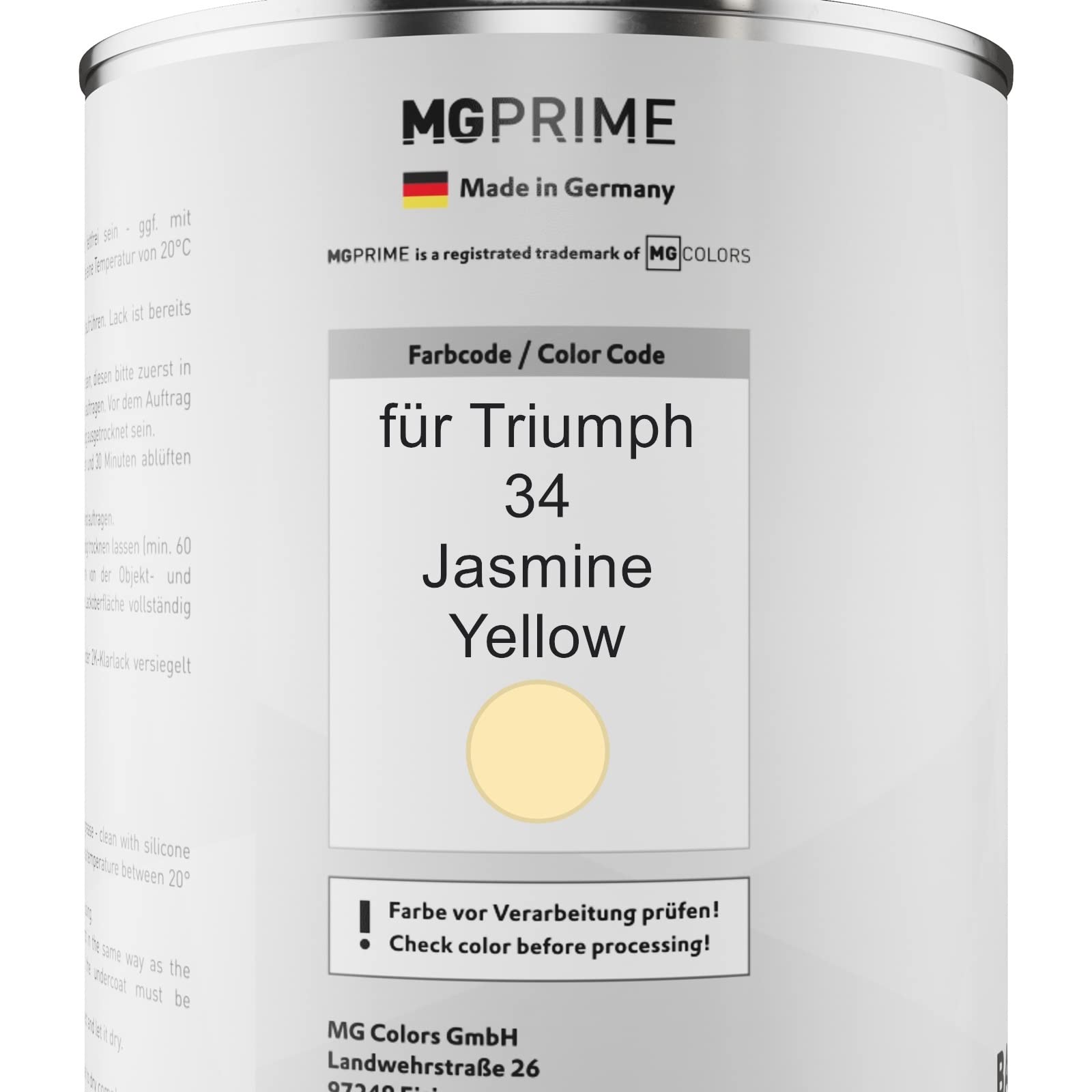 MG PRIME Pintura automotriz Set de botes para Triumph 34 Jasmine Yellow Pintura base 2 componentes pintura transparente endurecedor listo para pulverizar 2,5 l