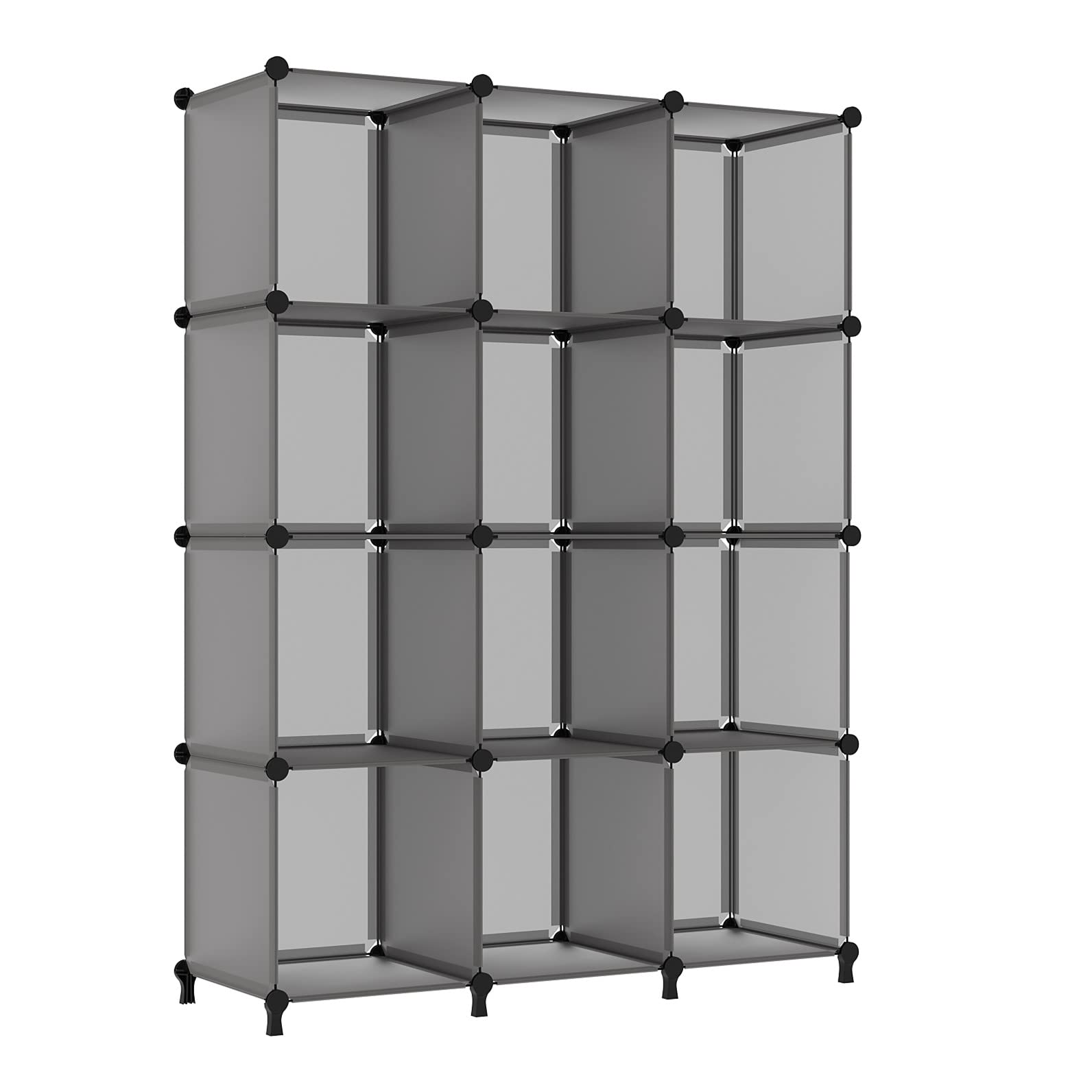 AWTATOS Cube Storage Organizer 12 Cube Modular Storage Bookshelf DIY Plastic Closet Storage Shelf, Stackable Storage Shelving Rack, Ideal Storage Solution for Home, Office, Bedroom, Grey ULPZ022
