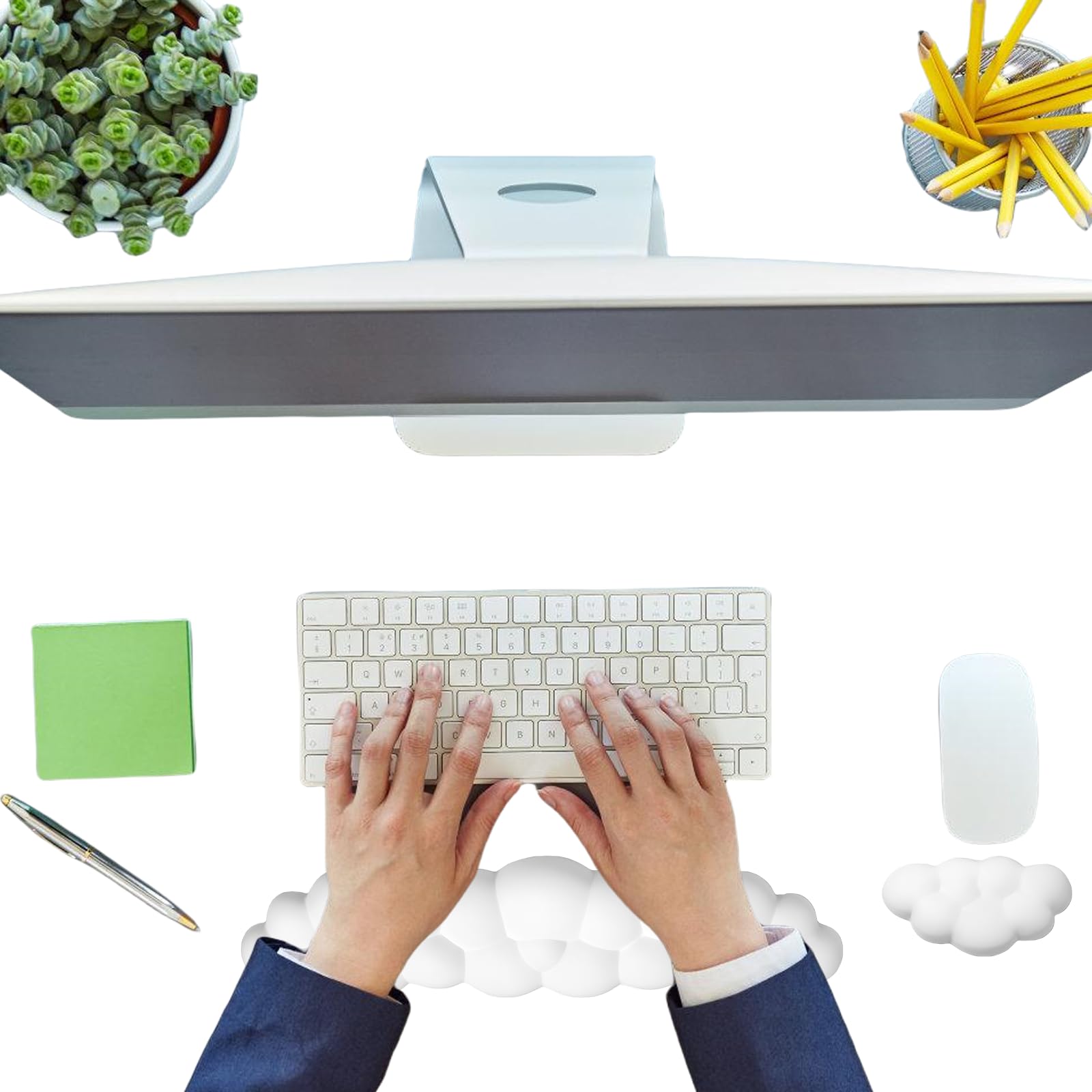 Nuvola Tastiera, Poggiapolsi Bianco Nuvola, Set Tastiera e Mouse con Poggiapolsi Ergonomico in Pelle PU Morbido Cloud