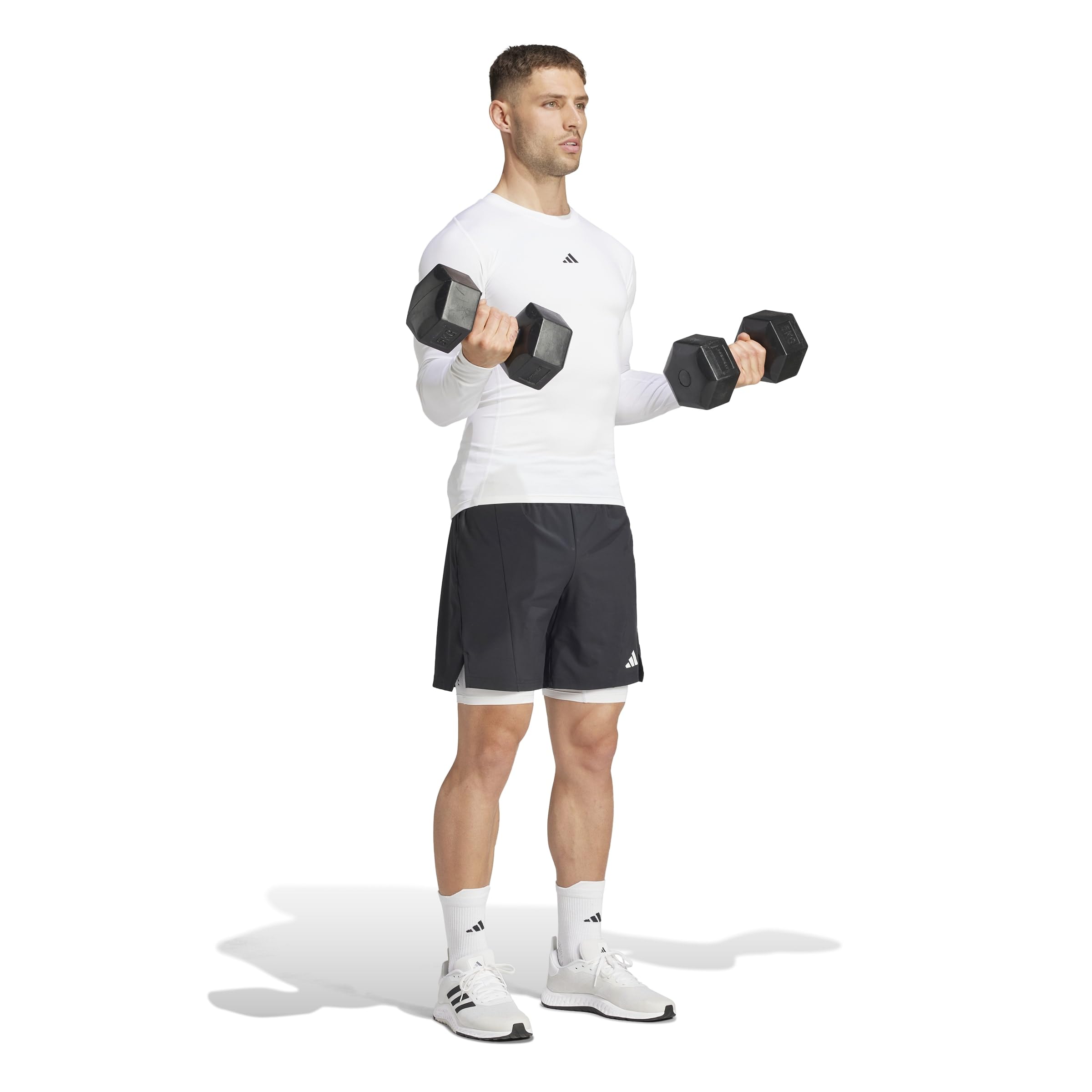 adidas Techfit Kompressionsshirt, langärmlig, Herren, weiß, XXL