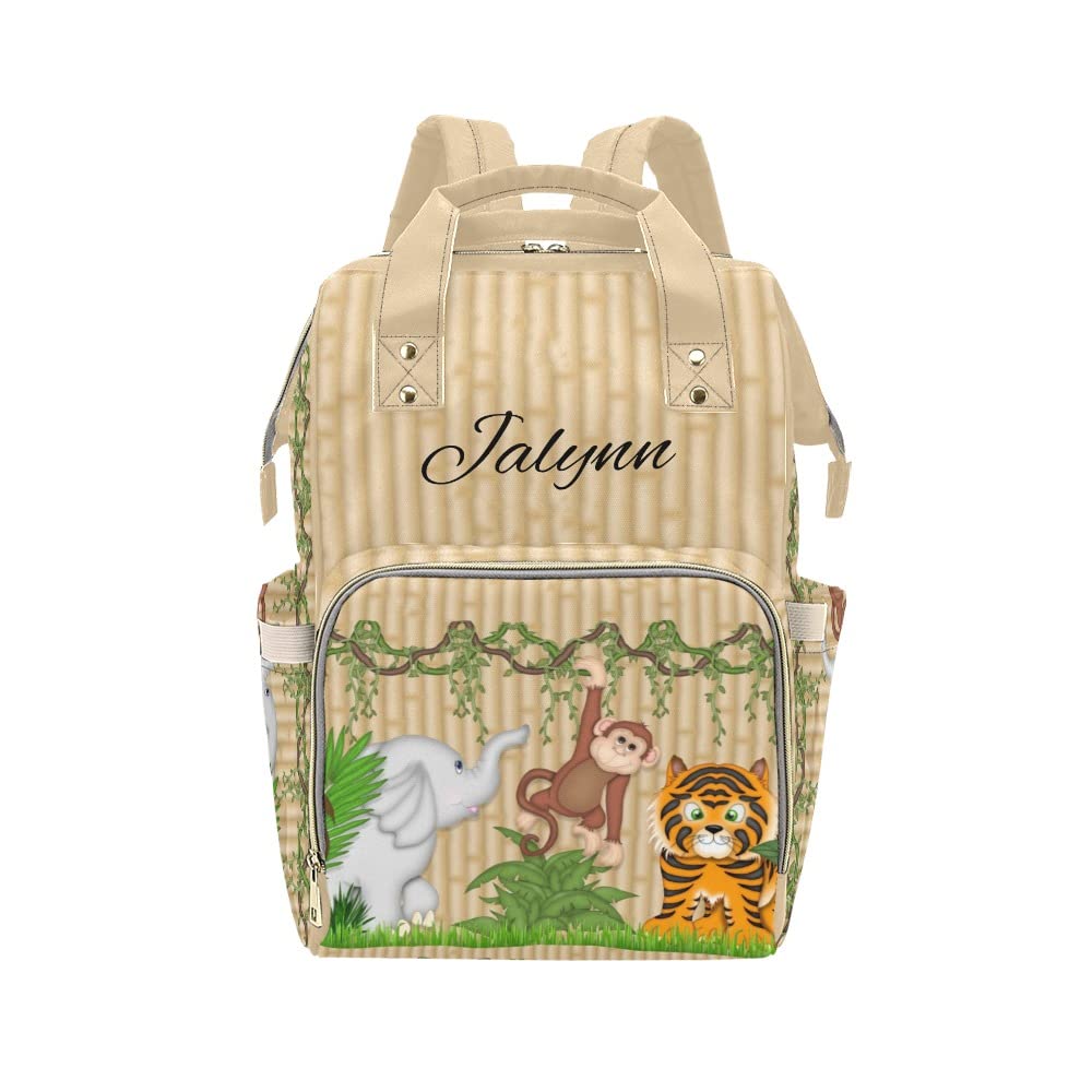 Zebra Monkey Tiger Personalized Diaper Bag Backpack Custom Name Daypack Large Mommy Bag for Teen Girl Boy Student