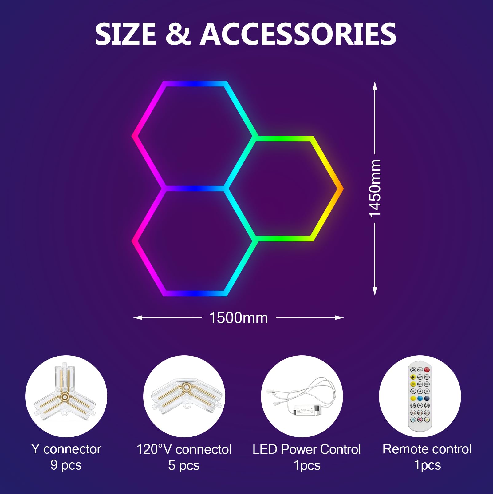 LIROPAU Luminaire de Garage à LED en nid d'abeille 3-Hex 45W RGB | Plafonnier LED hexagonal pour garage, Intensité Variable, App & Télécommande Contrôle Hexagon Garage Lumière (3 HEX)