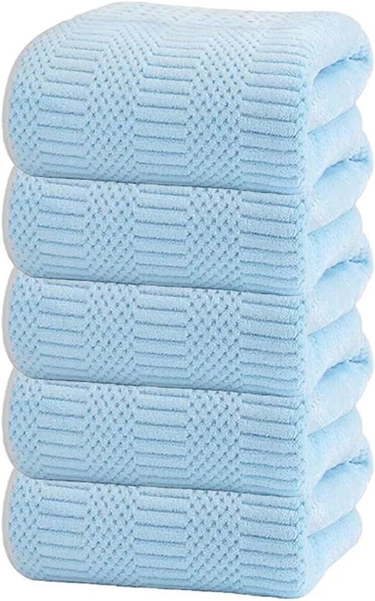 5pcs Lucky Grid Towels Set, Microfiber Soft Highly Absorbent, Quick-Dry for Travel, Hotel, Swimming & Daily Use(Light Blue 5 Towels)