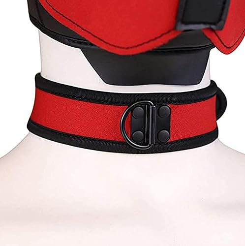 Miniatura 4 de Máscara de neopreno de cara completa para perro con cuello, disfraz novedoso para cachorros, capucha de neopreno para adultos (rojo)