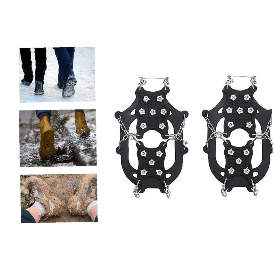 Steigeisen Eisklampen Traktion Anti-Rutsch-Schuhe Griffe Schuhe Cover Ice Spikes Wanderschuhe Steigeisen mit 12 Zähnen Schwarz XL 1 Paar