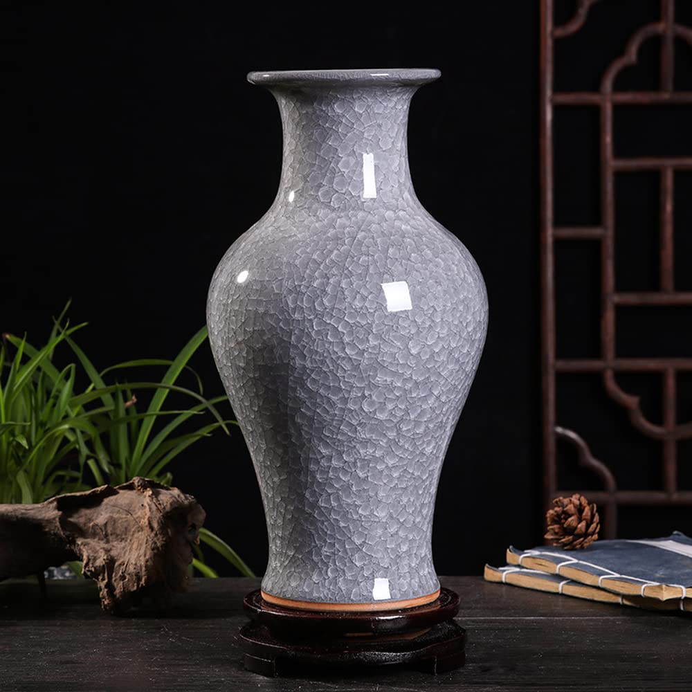 asdchZen Chinese Gray Cracked Glazed Jade Piece Color Glazed Vase Jingdezhen Ice Cracked Glaze Handmade Simple Chinese Ceramic Decorative Vase Gift,B