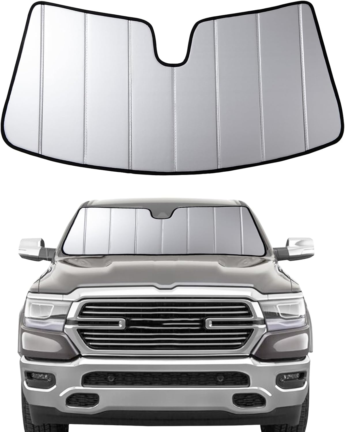2019-2025 Car Windshield Sun Shade for 2019 2020 2021 2022 2023 2024 2025 Dodge RAM 1500 with 5-Inch Wide Sensor Automotive Front Window Sunscreen Sunshade