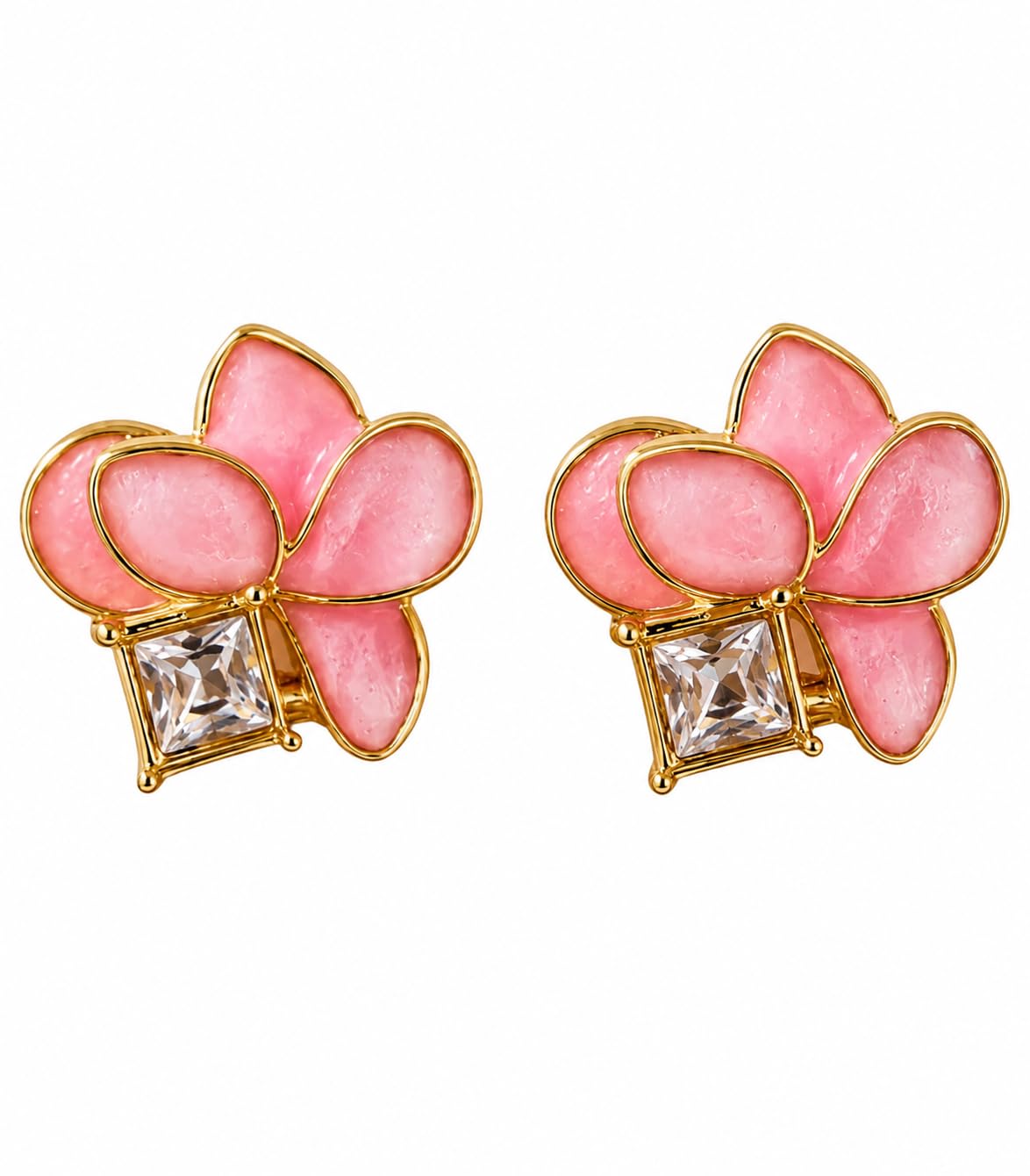Pink Flower Stud Earrings for Women with Square Accent Detail | Floral Design Fashion Jewellery | Elegant Earrings for Daily Wear, Parties, Weddings & Festive Occasions-image-35