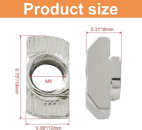 Miniatura 10 de 100 tuercas de acero al carbono de la serie T 2020, M4 con ranura en T, cabeza de martillo, surtido de tuercas para perfil de aluminio