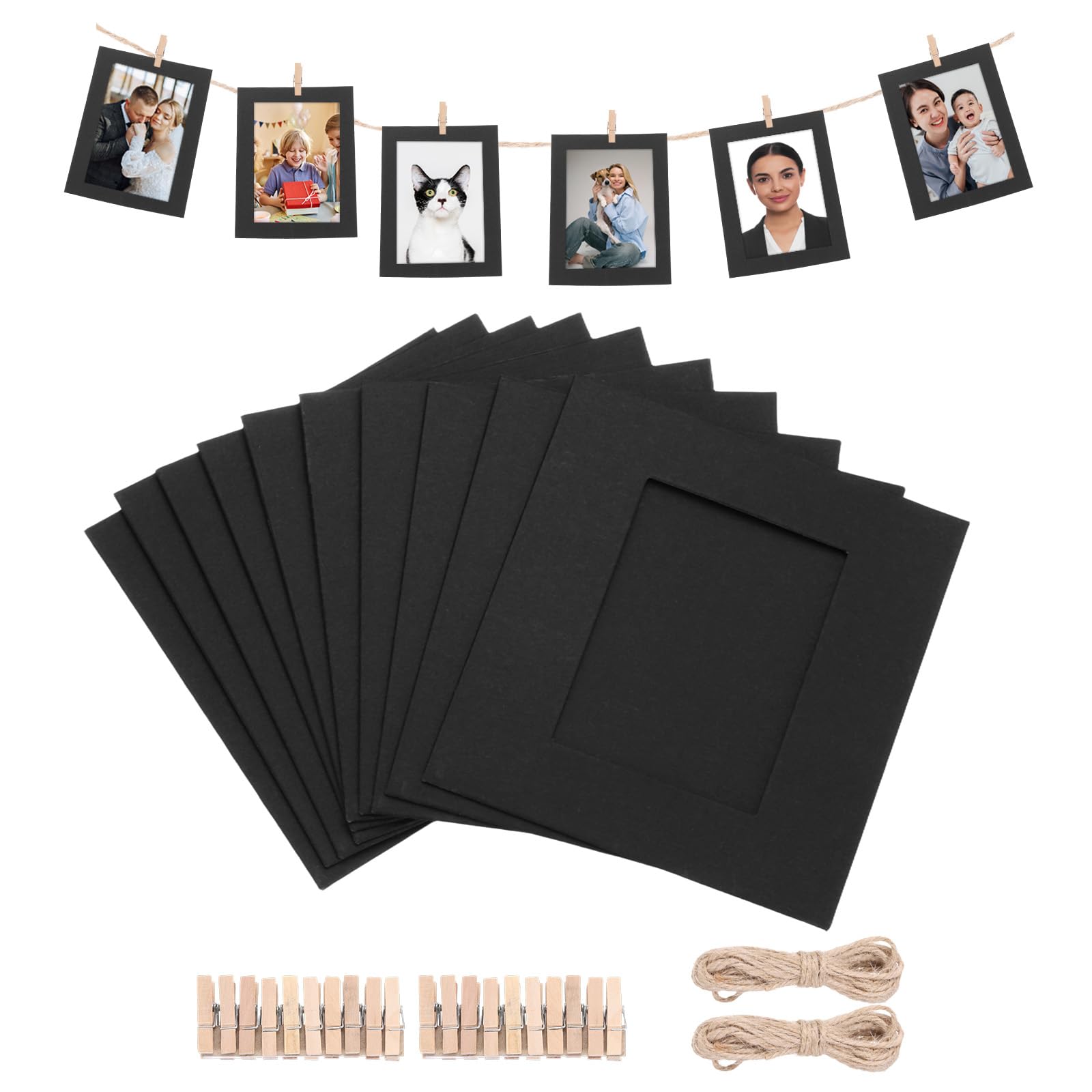 Cadre photo en papier pour eviter les trous au mur, guirlande carton noir 4,5 x 6,1 cm