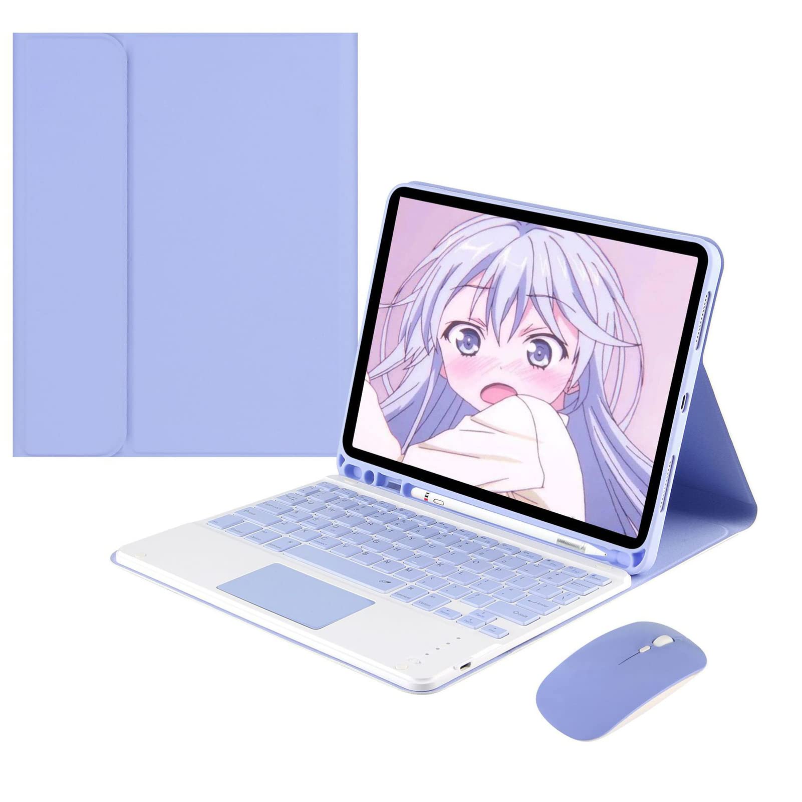 Coque Clavier avec Touchpad pour iPad Air 5/4 Generazione 2022/2020 10.9", Rétroéclairé Clavier Bluetooth sans Fil QWERTY avec Housse Amovible et Souris Rechargeable, Violet avec Rétroéclairage