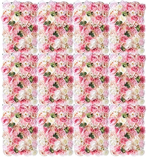 Flower Wall Panel Floral Backdrop - 6 Pcs Pink Flower Wall Decor 40cm X 60cm Silk Rose Wall Artificial Flower Wall Backdrop Faux Flower Panel for Wedding Party Nursery Baby Girl Room Home Decor