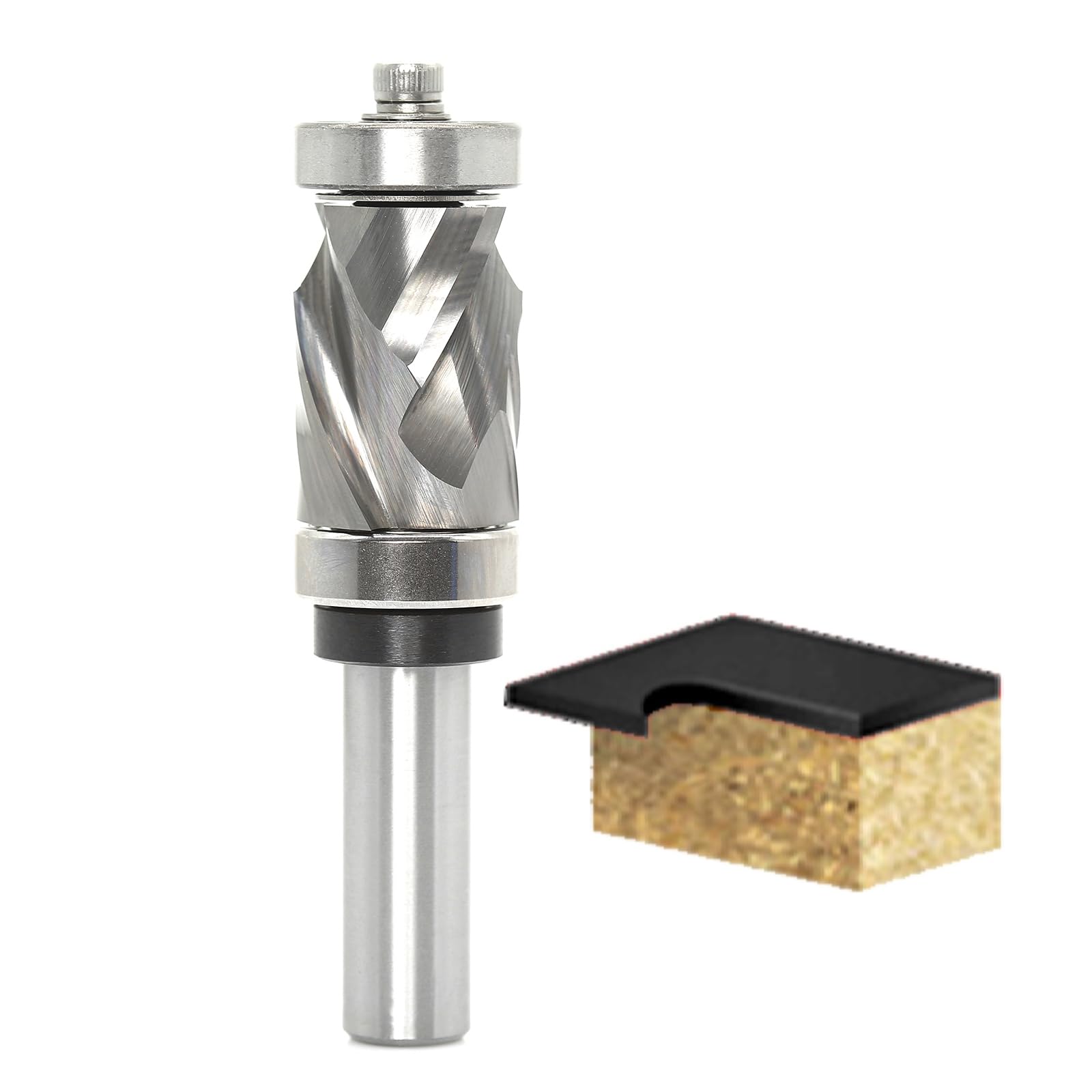 Akylin Solid Carbide Compression Flush Trim Router Bit – 1/4" Shank, 1" Cut Length, Top & Bottom Bearing, 2+2 Flutes, For Wood, Plywood & Laminates