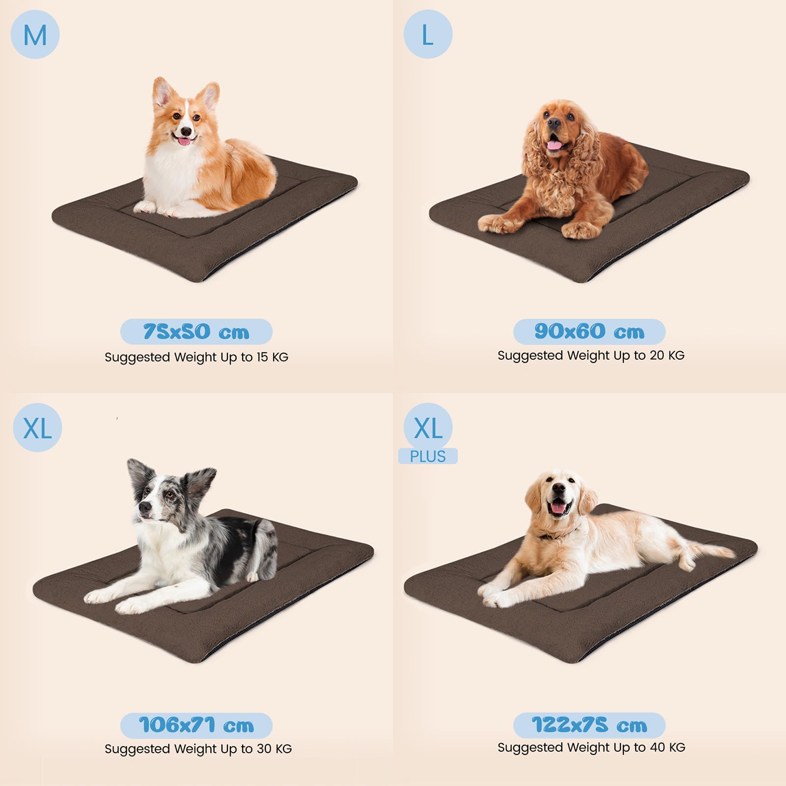 Baodan Lettino per Cani di Taglia Media Lavabile, 90x60 cm Cuscino per Cani Soffice con Fondo Antiscivolo, Lettini per Cani di Taglia Media, Marrone