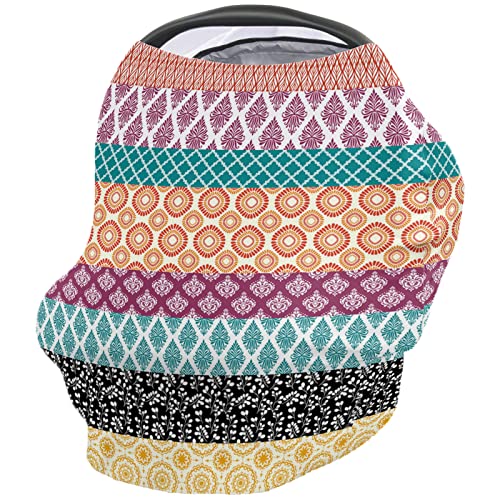 Nursing Cover for Breastfeeding Scarf, Bohemian Orange Purple Geometric Stripe Baby Car Covers Super Soft Multi Use for Canopy Shopping Cart Cover Blanket Stroller Cover
