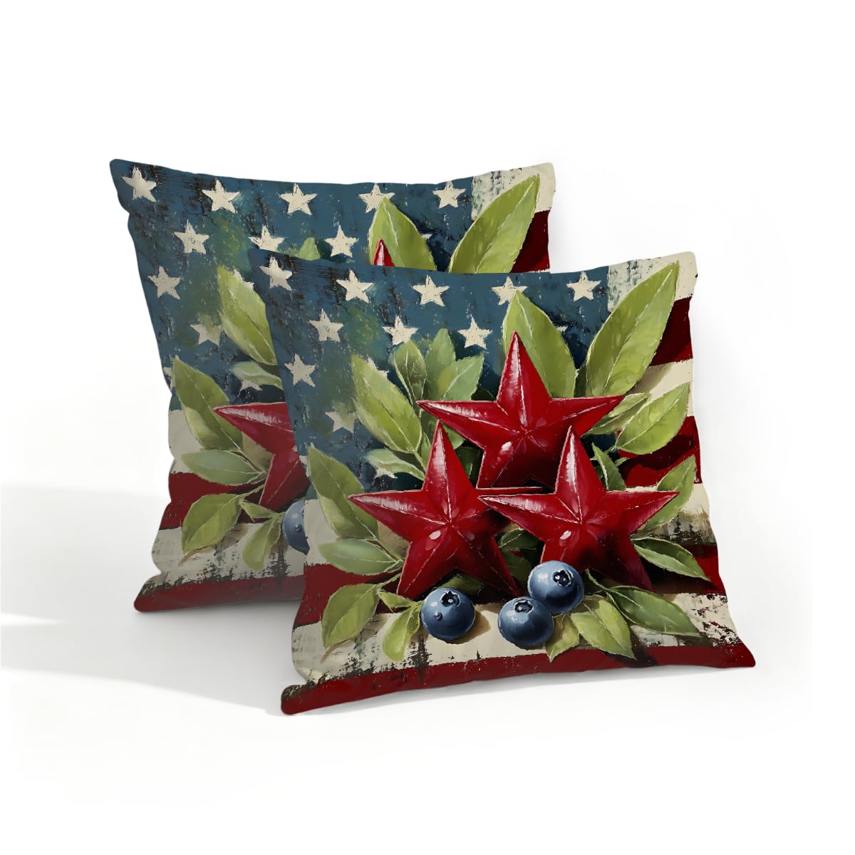 Outdoor Pillow Covers Waterproof Pillowcases 16x16in Set of 2 American Flag Berry Leaf Decorative Throw Cushion Case for Couch Sofa Garden Patio Furniture