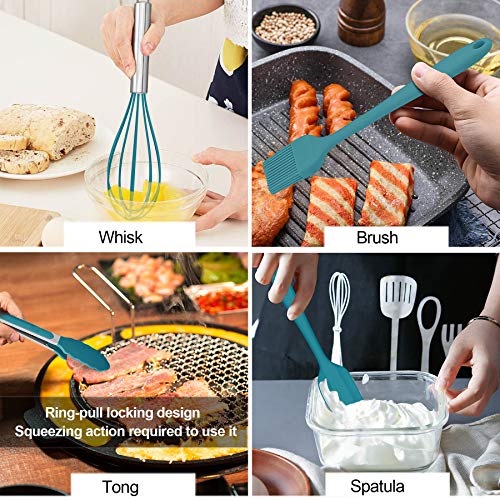Image of LIANYU 12-Piece Silicone Kitchen Cooking Utensils Set with Holder, Kitchen Tools Include Slotted Spatula Spoon Turner Ladle Tong Whisk, Dishwasher Safe, Dark Blue