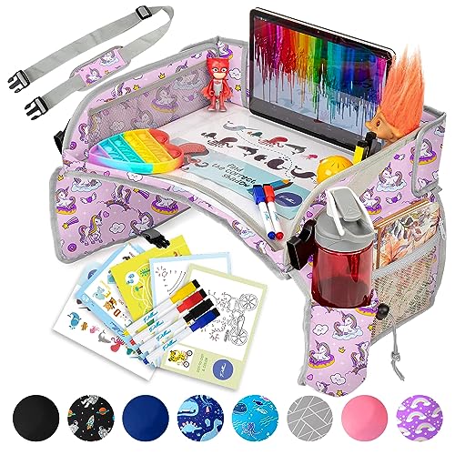 Image of PILLANI Kids Travel Tray for Car - Car Seat Tray for Kids Travel, Road Trip Essentials Must Haves - Carseat Table Roadtrip Activities - Toddler Lap Desk Organizer for Airplane - Kids Travel Essentials