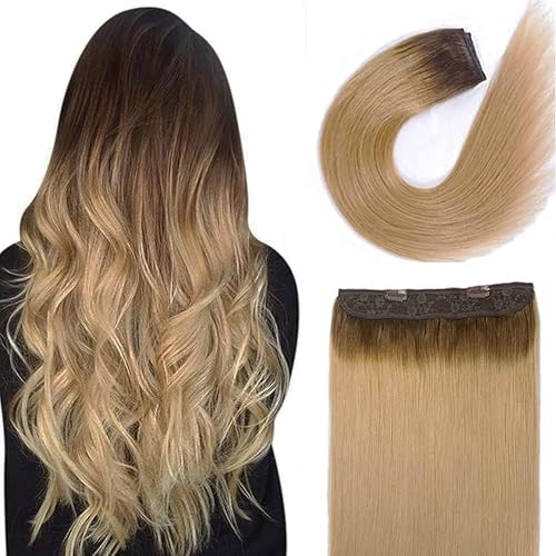 Vista 74 de RECOOL Extensiones de cabello humano real con alambre, balayage, color marrón chocolate a marrón claro y rubio decolorado, extensiones de cabello